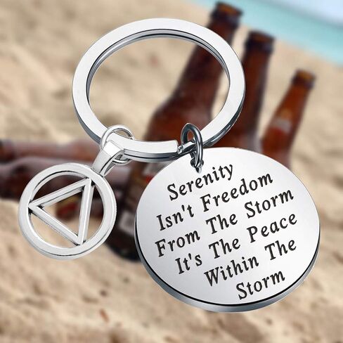FEELMEM AA Recovery Serenity Prayer Gift Serenity Peace Within The Storm Keyring Alcoholics Anonymous AA Symbol Gift in Kuwait