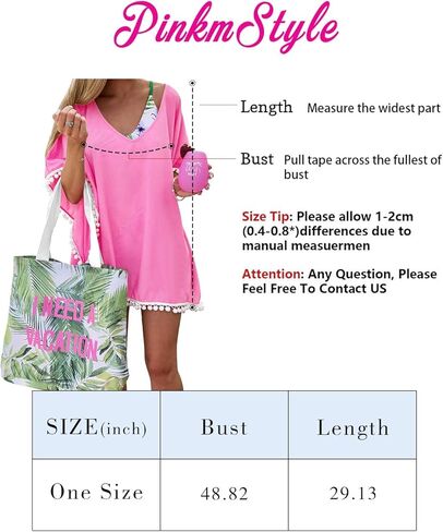 بدلة سباحة نسائية من PINKMSTYLE مصنوعة من الشيفون بوم بوم قفطان للشاطئ لتغطية ملابس السباحة وبدلة السباحة in Kuwait