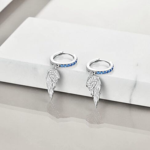 Angel Wings Earrings S925 Sterling Silver Moonstone Wings Dangle Hoop Earrings Jewelry for Women Girls in Saudi Arabia