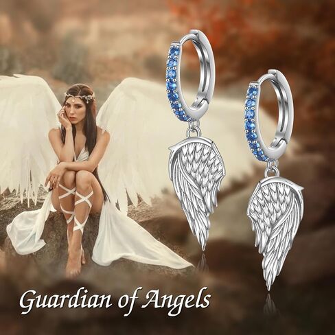 Angel Wings Earrings S925 Sterling Silver Moonstone Wings Dangle Hoop Earrings Jewelry for Women Girls in Saudi Arabia