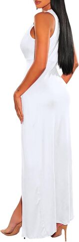 xxxiticat Women's Double Slit Maxi Tank Dress Sleeveless Deep V-Neck Low Cut High Split Cover Up Long Bodycon Wrap Dress in Saudi Arabia
