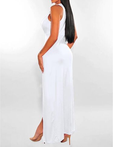 xxxiticat Women's Double Slit Maxi Tank Dress Sleeveless Deep V-Neck Low Cut High Split Cover Up Long Bodycon Wrap Dress in Saudi Arabia