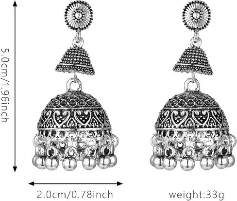 Seakuur جرس شرابة هندية خمر بوليوود الغجر الذهب والفضة مطلي التقليدية Jhumka Jhumki أقراط للنساء والفتيات in Saudi Arabia