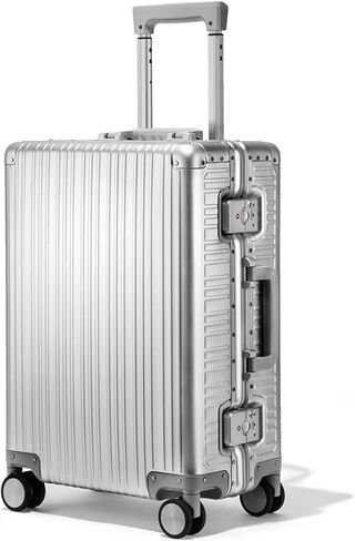 حقائب أمتعة من الألومنيوم من LARVENDER تحمل على الأمتعة ذات هيكل صلب وحقائب معدنية خفيفة الوزن بدون سحاب مع حقيبة أزياء بقفل TSA مع عجلات دوارة للسفر/العمل (1903 فضي، 20 بوصة) in Kuwait