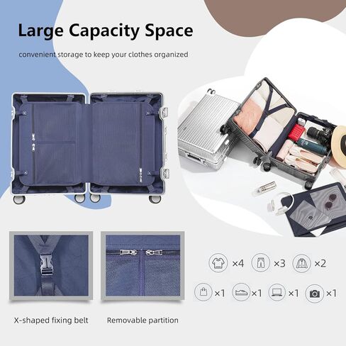 حقائب أمتعة من الألومنيوم من LARVENDER تحمل على الأمتعة ذات هيكل صلب وحقائب معدنية خفيفة الوزن بدون سحاب مع حقيبة أزياء بقفل TSA مع عجلات دوارة للسفر/العمل (1903 فضي، 20 بوصة) in Kuwait