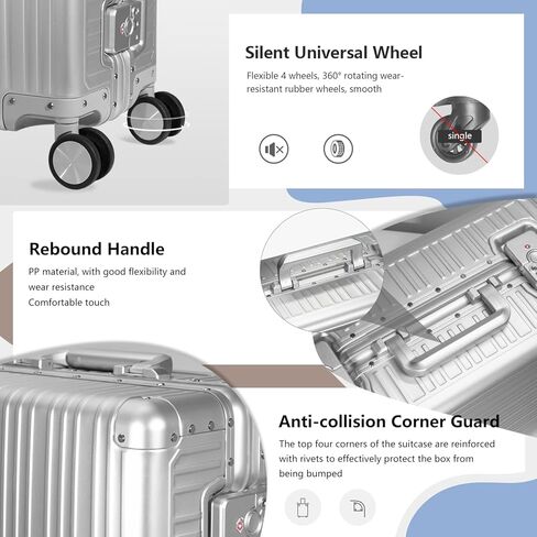 حقائب أمتعة من الألومنيوم من LARVENDER تحمل على الأمتعة ذات هيكل صلب وحقائب معدنية خفيفة الوزن بدون سحاب مع حقيبة أزياء بقفل TSA مع عجلات دوارة للسفر/العمل (1903 فضي، 20 بوصة) in Kuwait