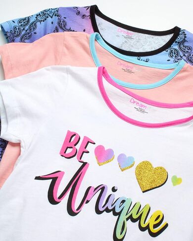 طقم شورت رياضي للفتيات من Dreamstar - 6 قطع تي شيرت بأكمام قصيرة وشورت دولفين (7-16) in Kuwait