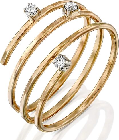 FABIN JEWELRY Handmade Adjustable Hammered Gold Filled wire wrap coil ring With Cubic Zirconia, Simulated Diamond Thumb Ring, Pregnancy Ring, Weight Loss Wraparound Triple Band in Saudi Arabia