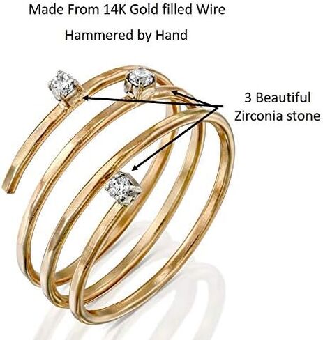 FABIN JEWELRY Handmade Adjustable Hammered Gold Filled wire wrap coil ring With Cubic Zirconia, Simulated Diamond Thumb Ring, Pregnancy Ring, Weight Loss Wraparound Triple Band in Saudi Arabia