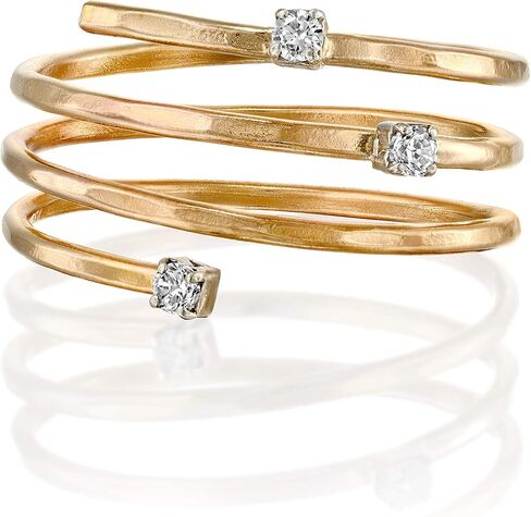 FABIN JEWELRY Handmade Adjustable Hammered Gold Filled wire wrap coil ring With Cubic Zirconia, Simulated Diamond Thumb Ring, Pregnancy Ring, Weight Loss Wraparound Triple Band in Saudi Arabia