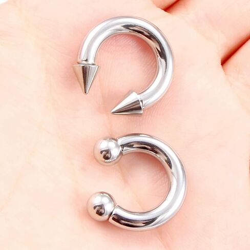 Ftovosyo PA Ring Internally Threaded Spike & Ball Circular Barbells Horseshoe Large Septum Ring Ear Gauges Earrings 2G 4G 6G 8G 10G 12mm/16mm 316L Surgical Steel Pierced Body Jewelry for Women Men in Saudi Arabia