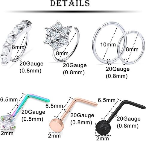 Kridzisw 18 جرام 20 جرام حلقات الأنف هوب الجراحية الصلب على شكل حرف L حلقات الأنف ترصيع الزنمة الغضروف اللولب أقراط ثقب هوب 35 قطعة in Kuwait
