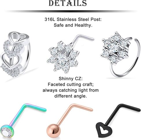 Kridzisw 18 جرام 20 جرام حلقات الأنف هوب الجراحية الصلب على شكل حرف L حلقات الأنف ترصيع الزنمة الغضروف اللولب أقراط ثقب هوب 35 قطعة in Kuwait