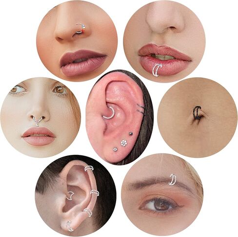 MJust 8Pcs Septum Rings 16G for Women Men Stainless Steel Dangle Septum Piercing Jewelry Moon Heart CZ 8MM/10MM Daith Jewelry in Kuwait