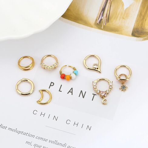 MJust 8Pcs Septum Rings 16G for Women Men Stainless Steel Dangle Septum Piercing Jewelry Moon Heart CZ 8MM/10MM Daith Jewelry in Kuwait