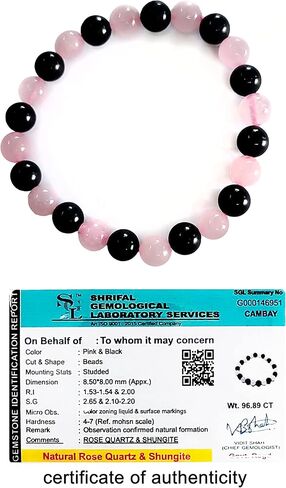 سوار من الاحجار الكريمة العلاجية، سوار طاقة ايجابية، خرز شونجيت وكوارتز وردي، حماية من الطاقة السلبية، سوار خرز للتأريض والحماية، شونجيت وكوارتز وردي in Kuwait