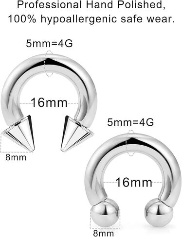 Ftovosyo PA Ring Internally Threaded Spike & Ball Circular Barbells Horseshoe Large Septum Ring Ear Gauges Earrings 2G 4G 6G 8G 10G 12mm/16mm 316L Surgical Steel Pierced Body Jewelry for Women Men in Saudi Arabia
