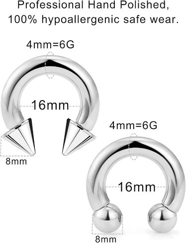 Ftovosyo PA Ring Internally Threaded Spike & Ball Circular Barbells Horseshoe Large Septum Ring Ear Gauges Earrings 2G 4G 6G 8G 10G 12mm/16mm 316L Surgical Steel Pierced Body Jewelry for Women Men in Saudi Arabia