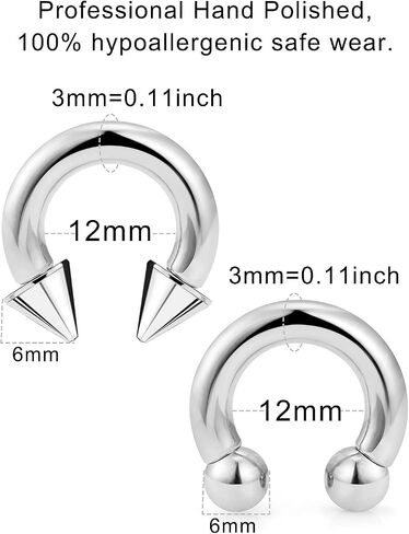 Ftovosyo PA Ring Internally Threaded Spike & Ball Circular Barbells Horseshoe Large Septum Ring Ear Gauges Earrings 2G 4G 6G 8G 10G 12mm/16mm 316L Surgical Steel Pierced Body Jewelry for Women Men in Saudi Arabia