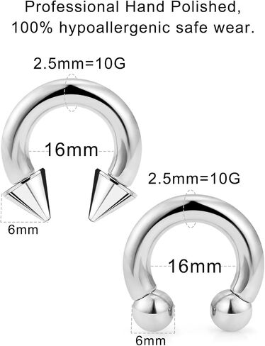 Ftovosyo PA Ring Internally Threaded Spike & Ball Circular Barbells Horseshoe Large Septum Ring Ear Gauges Earrings 2G 4G 6G 8G 10G 12mm/16mm 316L Surgical Steel Pierced Body Jewelry for Women Men in Saudi Arabia