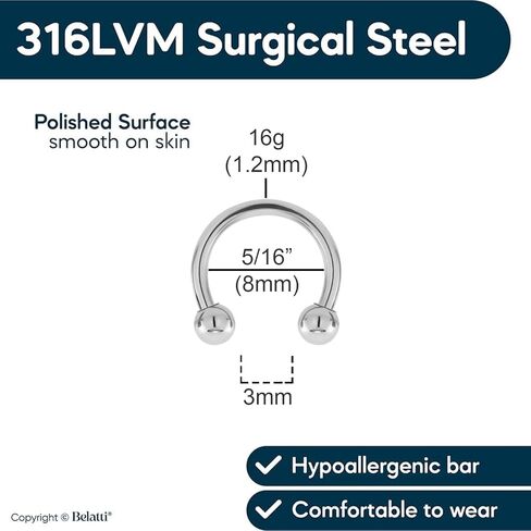 مجموعة أقراط بيلاتي 16 جرام على شكل حدوة حصان للنساء من 3 قطع - مجوهرات ثقب حدوة حصان مضادة للحساسية (اختر اللون) in Kuwait