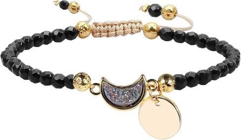 Yatming 4mm سوار الخرز الكريستال الأوجه مع شكل القمر قوس قزح التيتانيوم المطلي Druzy سحر، قابل للتعديل شفاء حجر سوار للنساء in Kuwait