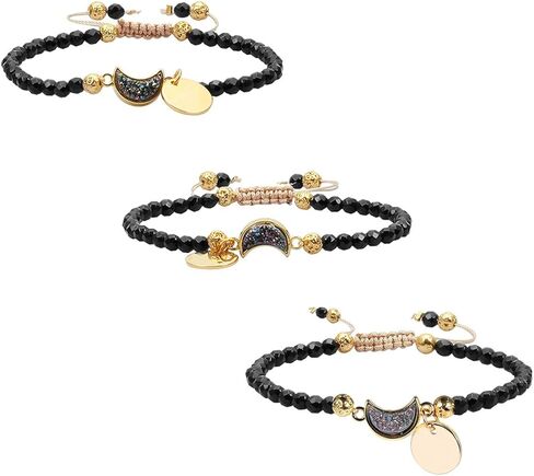 Yatming 4mm سوار الخرز الكريستال الأوجه مع شكل القمر قوس قزح التيتانيوم المطلي Druzy سحر، قابل للتعديل شفاء حجر سوار للنساء in Kuwait