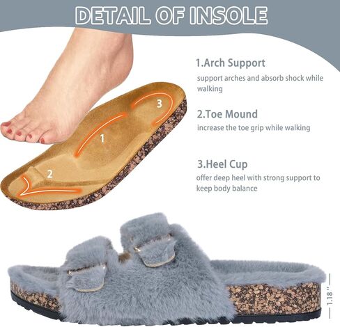 شبشب نسائي من Cozyfurry مفتوح عند أصابع القدم وبطانة غامقة مع دعم للقوس، شبشب خارجي بإبزيم قابل للتعديل in Kuwait