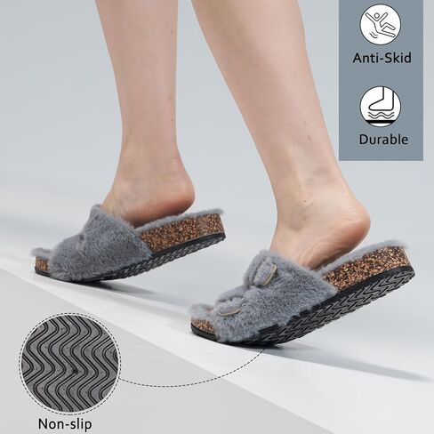 شبشب نسائي من Cozyfurry مفتوح عند أصابع القدم وبطانة غامقة مع دعم للقوس، شبشب خارجي بإبزيم قابل للتعديل in Kuwait