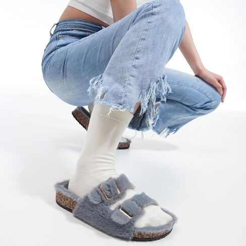 شبشب نسائي من Cozyfurry مفتوح عند أصابع القدم وبطانة غامقة مع دعم للقوس، شبشب خارجي بإبزيم قابل للتعديل in Kuwait