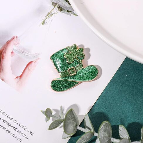 ANGLESJELL عيد القديس باتريك دبابيس للنساء بريق شامروك بروش دبابيس قبعة خضراء لاكي ليف الأيرلندية دبابيس الأيرلندية عطلة زي الإكسسوارات والمجوهرات الهدايا in Kuwait