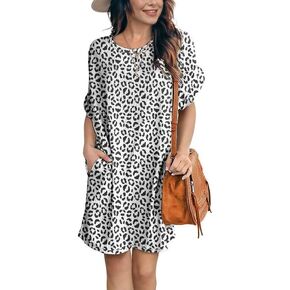 فستان تونيك نسائي من IWOLLENCE بتصميم كاجوال صيفي بأكمام قصيرة وفضفاض يغطي فساتين الشاطئ مع جيب in Kuwait