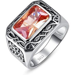 Yaresul Mens Morganite Ring Radiant Cut Created Morganite Ring for Men 925 Sterling Silver Rings for Men Wedding Engagement Band Size 11