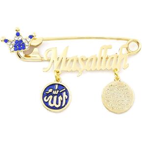 Remi Bijou Religious Islamic Pin for Baby with Pendants Masallah Allah Ayetel Kursi Turkish Nazar Boncuk Evil Eye - Gold Colour in Saudi Arabia