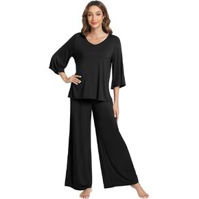 NACHILA Women's Pajamas Set-Viscose Made from Bamboo, 3/4 Sleeves Pjs V Neck Sleepwear Soft Loungewear with Long Pants S-4XL