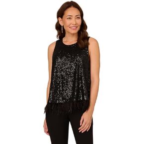 Adrianna Papell Women's Sleeveless Sequin Top W Feather Trim Hem in Saudi Arabia