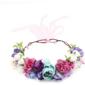 Glamulice Handcrafted Flower Girl Bridesmaid Hair Wreath Wedding Floral Garland Bridal Headband Women Bohemian Headpiece Multicolor in Kuwait