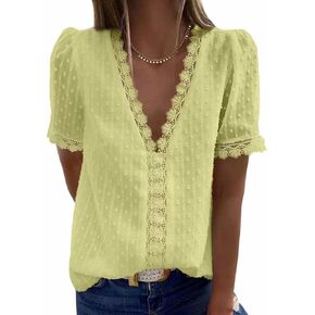 قمصان علوية نسائية صيفية من الدانتيل بأكمام قصيرة ورقبة على شكل حرف V من FARYSAYS in Kuwait