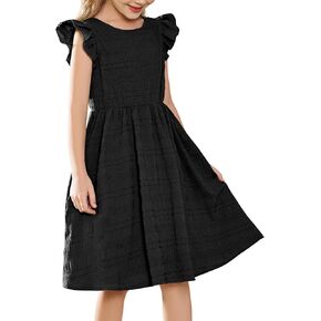 Arshiner Girls Dress Casual Ruffle Sleeveless A Line Summer Dresses with Pockets 4-12 Years