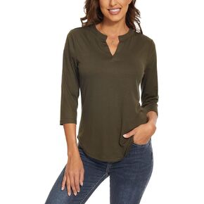 Women's 3/4 Sleeve Tunic Tops Casual Notch V Neck T-Shirts Dressy Work Tops Blouse