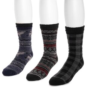 MUK LUKS Mens 3pk Lounge Sock Men's 3 Pair Pack Lined Lounge Sock