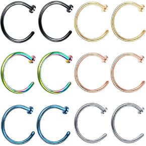 Doubyan Nose Rings Hoop 20 Gauge 8mm Nose Piercing Hoop Stainless Steel Surgical Steel Body Jewelry