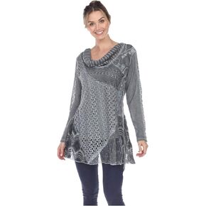 SIMPLY COUTURE Women's Lace Blouse Long Sleeve Cowl Neck Shirt