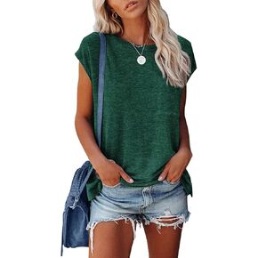 Gracyoga Women's Summer Tops 2024 Casual Cap Sleeve Side Slit T Shirts Loose Fit Basic Tees with Pockets