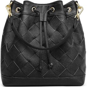 Kattee Woven Genuine Leather Bucket Bags for Women, Drawstring Crossbody Hobo Purses and Shoulder Handbags with 2 Straps in Kuwait