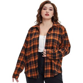 RITERA Plus Size Top for Womens Long Sleeve Button Down Plaid Shirt Casual Checkered Blouse XL-5XL