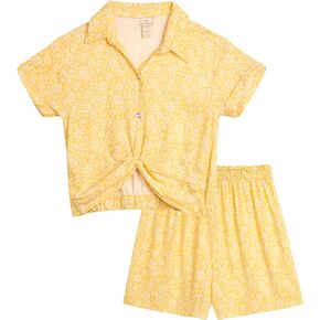 مجموعة شورت للفتيات من One Step Up - قطعتين من قميص علوي قصير من نسيج التويل خفيف الوزن بأكمام قصيرة وأزرار سفلية (المقاس: 7-12) in Kuwait