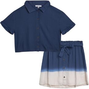 Steve Madden Girls' Skirt Set - 2 Piece Short Sleeve T-Shirt or Tank Top and Skirt Set - Casual Outfit Set for Girls (4-12)