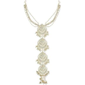 I Jewels معدن مطلي بالذهب زفاف هندي بوليوود زهور كوندان لؤلؤ مرصع بالخرز سلسلة الرأس/باراندا (T2089-98) in Kuwait