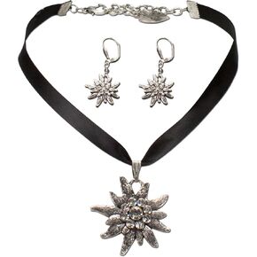 مجموعة القلائد والأقراط البافارية من ألبينفلوستيرن (باللون الأسود) - مجوهرات ليدرهوس الألمانية التقليدية، in Kuwait